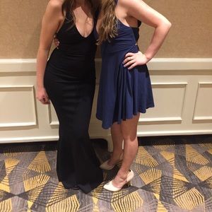 Long black v-neck dress